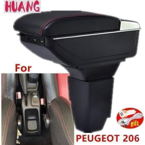 For PEUGEOT 206 Armrest For PEUGEOT 206 Car Armrest box Retrofit parts Storage box car accessories Interior with USB LED light