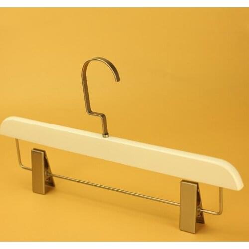 Retro White Wood Clothes Hanger Wooden Slip-Resistant Laundry Pants Trousers Skirt Clip Hangers Rack SN2322