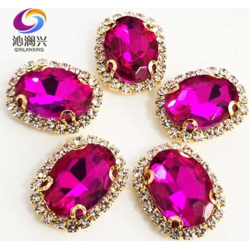 Rose red oval shape top quality Glass Crystal buckle,golden bottom sew on rhinestones,Diy/Clothing/wedding decoration SWTKG09