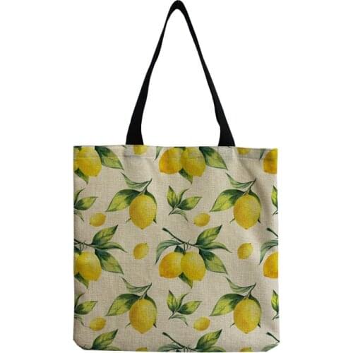 Eco Protection Foldable Large Capacity Tote Bright Colors Refreshing Lemon Printed Shoulder Bags Daily Storage Outdoors Packs