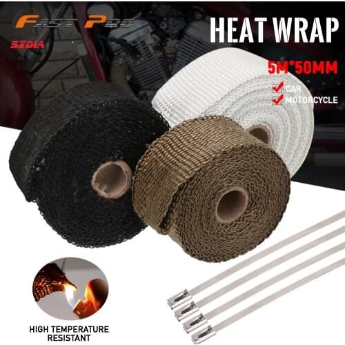Motorcycle 5m/10m/15m Exhaust Heat Shield Thermal Exhaust Tape Fiberglass Heat Wrap Pipe Heat Insulation with Stainless Ties