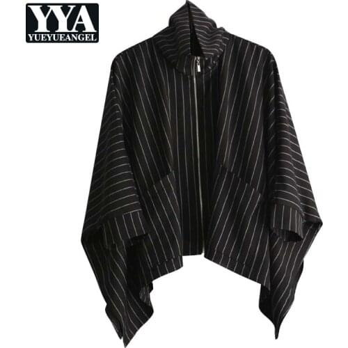 Stripe Trench Mens 2021 Autumn New Loose Korean Style Vintage Bat Shirt Concise Casual Shawl Cloak Long Sleeve Male Fashion