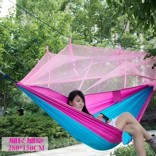 Lengthen and widen 280*150CM with mosquito net hammock parachute cloth ultra light outdoor camping aerial tent swing