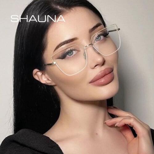SHAUNA Retro Cat Eye Hollow Women Glasses Frame Fashion Spring Hinge Clear Anti Blue Light Optical Eyewear Men Metal Frame