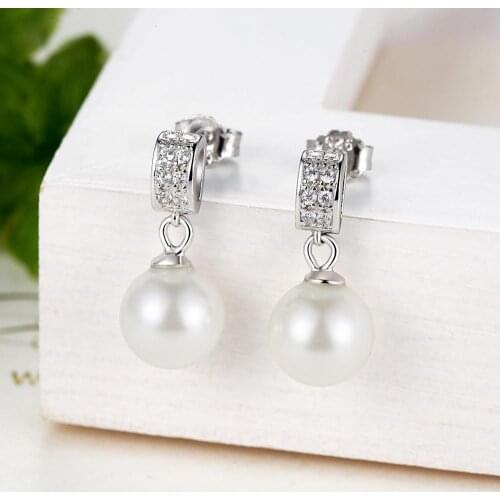 Woman fashion jewelry earrings 925 sterling silver clear zircon pearl stud earrings for girls girlfriend birthday gifts