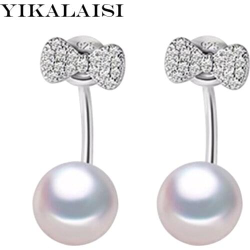 YIKALAISI 925 sterling silver jewelry fashion natural pearl earrings for women 8-9mm pearl stud earrings highlight gift