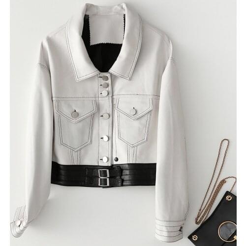 Streetwear Genuine Leather Jacket Women Short Sheepskin Coat Korean Vintage Blazer Elegant Womens 100% Real Leather Jackets A51