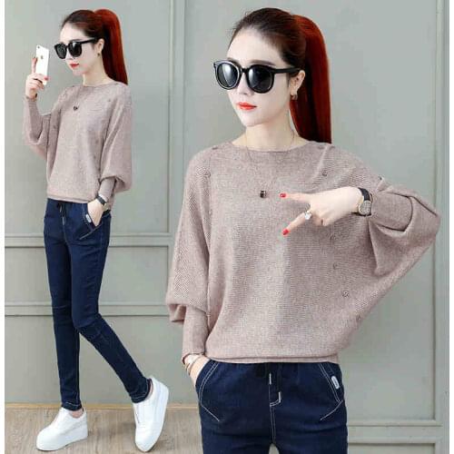 Sweater Womens Autumn 2020 New Womens Knit Sweater Autumn Thin Section Bat Shirt Bottoming Shirt Loose Outerwear