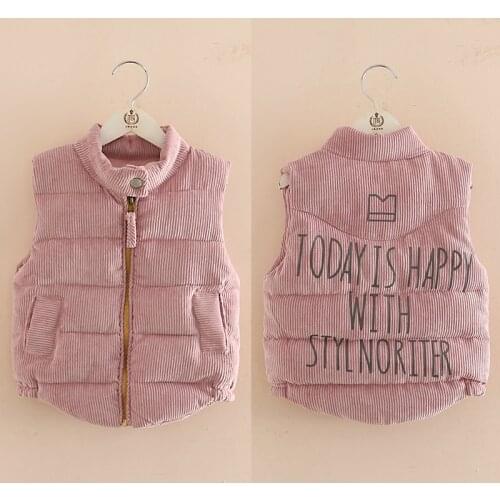 3-8 10 12 Years Girls Vest Winter 2020 Kids Tops Letter All Match Zipper Thicken Cotton Padded Sleeveless Jacket Vest For Girl