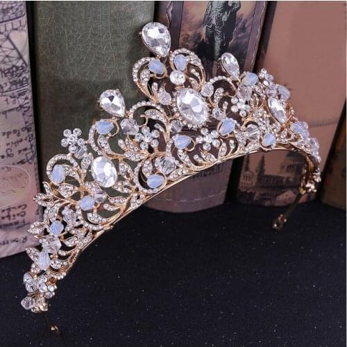 Baroque Gold Wedding Tiara Headband Rhinestones Bridal Hair Accessories Vintage Crowns Bride Diadem Pageant Hair Jewelry