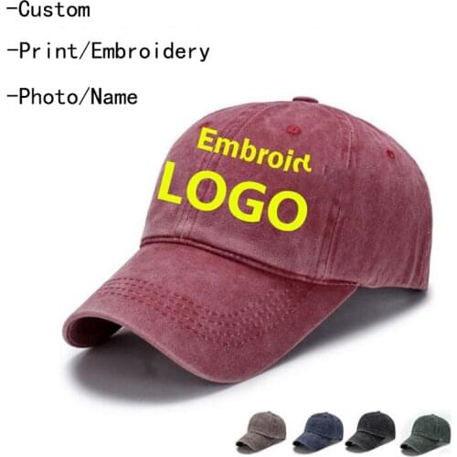1 Piece DIY Custom Logo Print Washed Denim Made Cap Embroidery Snapback Hats Golf Hat Men Women Cotton Baseball Caps Casquet