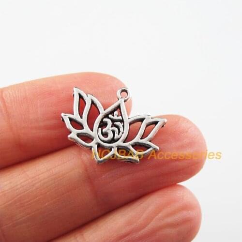 25 New Lotus Flower Charms Tibetan Silver Color Yoga Pendants 16x20mm