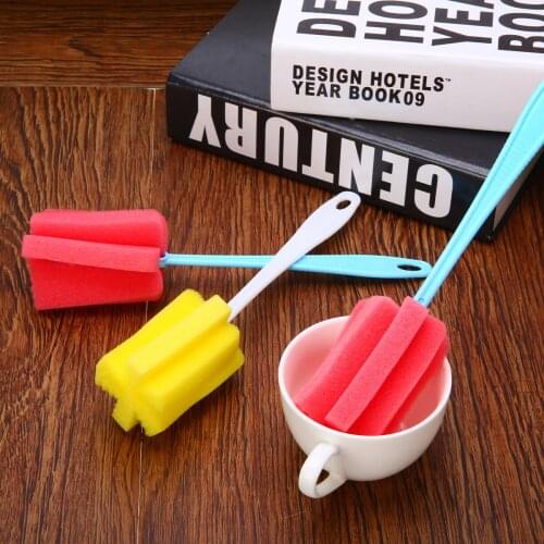 3pcs 25*5cm Plastic Handle Sponge Long Handle Brush Bottle Glass Cup Bottle Washing Kitchen Cleaning Tools