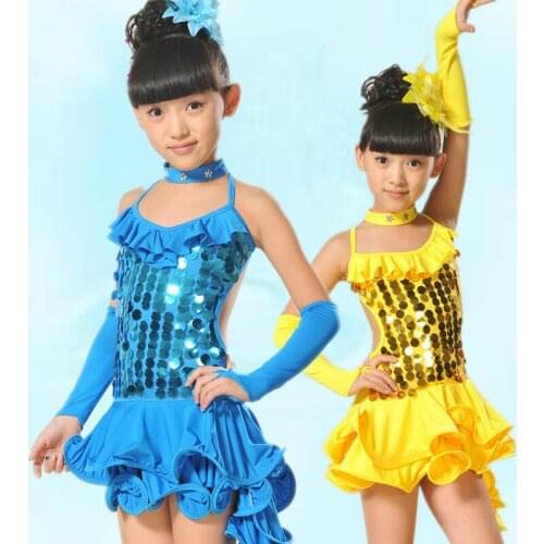 4 Pcs Europe/America Latin Dance Dress for Girls with Forked Tail Kids Flamenco Dresses Children Dancing Dress Group Costume