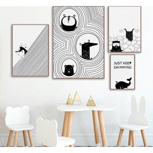 Abstract Black White Animal Wall Art Pictures Minimalist Canvas Painting Posters Nordic Decoration for Living Room Home Decor