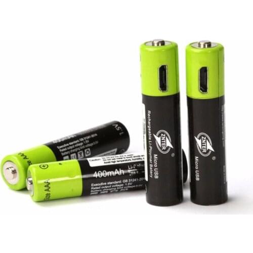 Znter AAA Rechargeable Battery 400mah Mirco USB 1.5v Rechargeable lithium polymer battery with charging cable