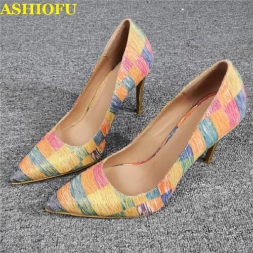 ASHIOFU New Designed Ladies High Heel Pumps Vintage Style Party Prom Dress Shoes Slip-on Pointy Evening Fashion Pumps Shoes