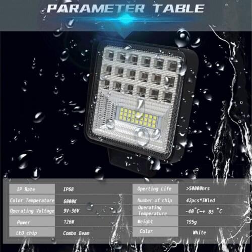 Car led square 126w work light auxiliary truck off-road motorcycle maintenance spotlight bright durable lights
