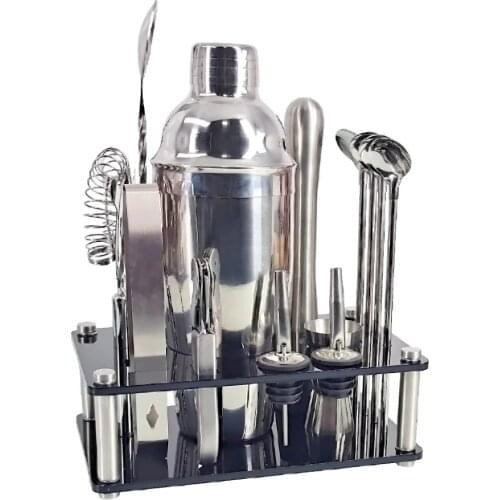 Bartender Kit 14-Piece Acrylic Stand Stainless Steel Shaker Cocktail Set For Mixed Drinks Martini Bar Tools