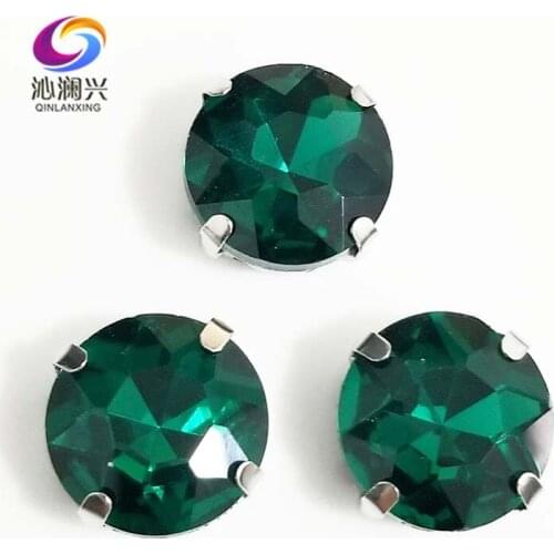 Free shipping Malachite green round shape good quality Glass Crystal sew on rhinestone with holes,Diy Clothing accessories SWB16