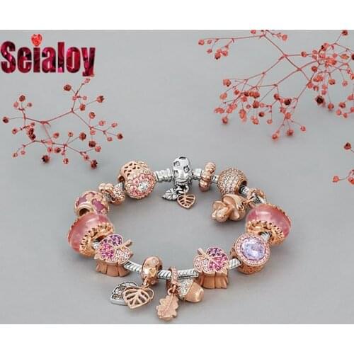 Seialoy New Shiny Leaf Buckle Snake Bone Chain Bracelets Rose Gold Bracelet For Women European Popular Jewelry