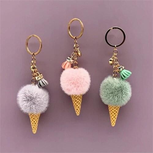 New Cute Creative Ice Cream Pendant Keychain Soft Plush Car Key Handbag Backpack Pendant Party Trinkets Gift Jewelry
