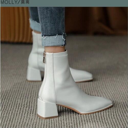 Elastic socks boots short boots womens boots mid-heel thick heel square toe Martin boots retro wild 2021 spring and autumn new