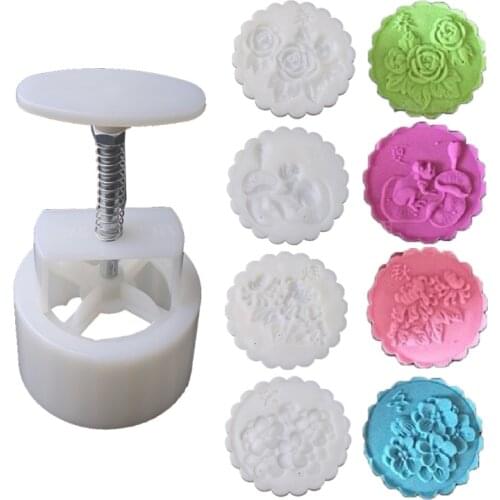 150g Mooncake Mold with 4pcs Flower Stamps Hand Press Moon Cake Pastry Mould DIY 449C