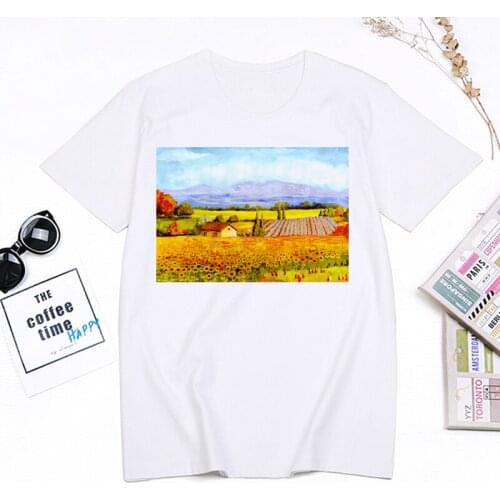 White Shirt Women Aesthetic Graphic T-shirt Female Creative Boat Ocean Art Oil Painting T Shirt Harajuku Streetwear Ladies Tops