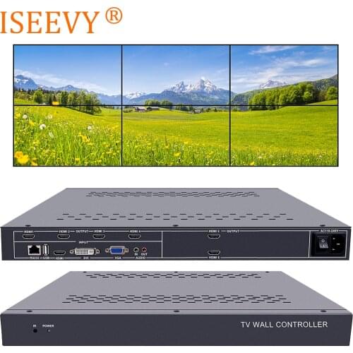 ISEEVY 6 Channel Video Wall Controller 2x3 HDMI DVI VGA USB Video Processor with RS232 Control for 6 TV Splicing