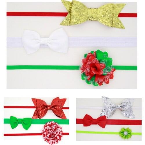 Quality Children Girls Glittering Bowknot Hair Bands Infants Baby Christmas Outfits Headbands Head Jewelry 3 Sets Gift For Kids