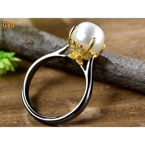 925 sterling silver inlaid natural pearl ring silver ring