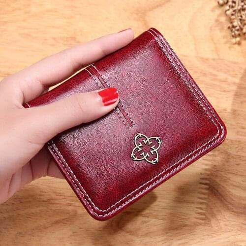 2021 New Womens Wallet Wax Oil Skin Wallet Lady Short Leather Clutch Bag Card Holder Female Coin Purses Wallets for Girl