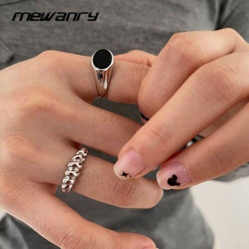 Mewanry 925 Sterling Silver Twist Rings for Women New Trend Vintage Simple Black Stone Party Jewelry Birthday Gifts Wholesale