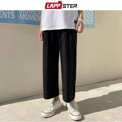 LAPPSTER Men Solid Harajuku Korean Harem Pants 2021 Spring Mens Casual Wide Legs Streetwear Baggy Joggers Man Cargo Trousers 5XL