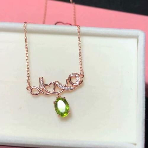Fashion accessories 925 sterling silver inlaid with natural olivine 6 * 8mm necklace party misunderstanding birthday gift