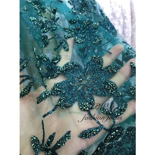 Glued Glitter Beaded African Lace Fabric Latest French Lace Fabric For Evening Dress Dry Lace Fabric Mesh Sequin Fabric