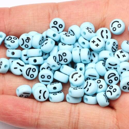 Light Blue Mood Pattern Mixed Acrylic Beads Round 4x7mm Loose Spacer Beads for Jewelry Handmade DIY Decoration Accessories