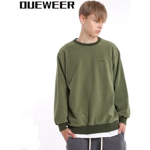 Dueweer Black Green Fleece Sweatshirts Men Streetwear Vintage Pullovers Autumn Winter Hoodie Plus Velvet Long Sleeve
