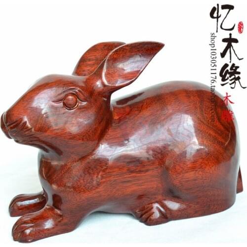Woodcarving decoration mahogany lucky rabbit Home Furnishing Decor birthday gift twelve zodiac feng shui ornaments special offer