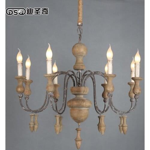 8 Lights Vintage Amercian Rustic Wooden & Iron Chandelier, Living Room Hotel and Bedroom Lighting