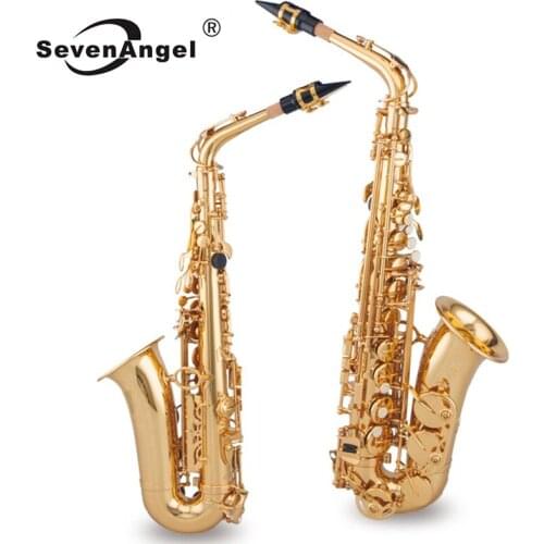 SevenAngel High Quality Alto Saxophone Brass Lacquered Gold E Flat Sax bE Key Woodwind Instrument with Full Accessories