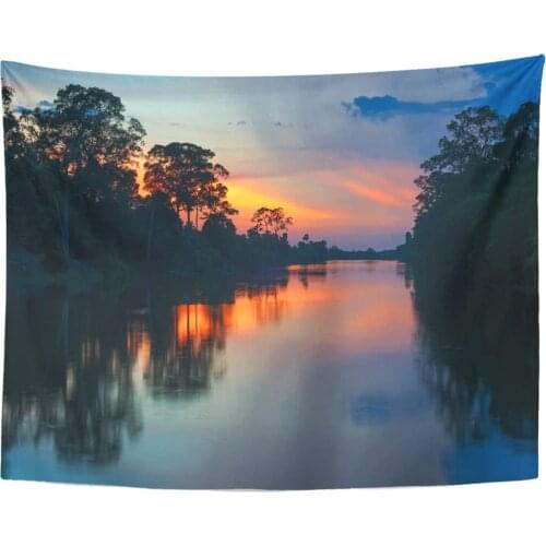 Sunset Along The Banks of Amazon River Tributaries Traverse Countries Guyana Ecuador Peru Brazil Colombia Tapestry Home Decor