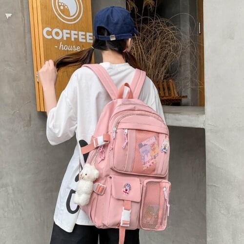 Women Backpack New Large Capacity Transparent Waterproof Nylon Girls School Bag Teenager Bookbag Preppy Kawaii Pendant PVC