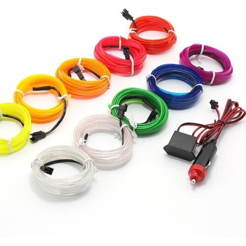 1m/2m LED Flexible Neon EL Wire Car Lights 12V Waterproof Universal Auto Interior Led Strip Light Rope Tube for Car DIY Decor