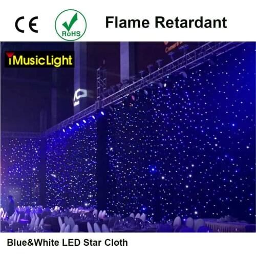 3.5m x 2.2m Black Fabric Blue+White LED Star Curtain Stage Backdrop LED Star Cloth Incl Control Box