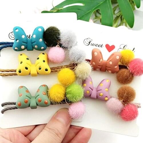 60pcs/lot DIY Simple Multi Knitting Wool Ball Hair Bands Elasticity Bowknot Rubber Band Hair Styling Tools Accessories HA1219