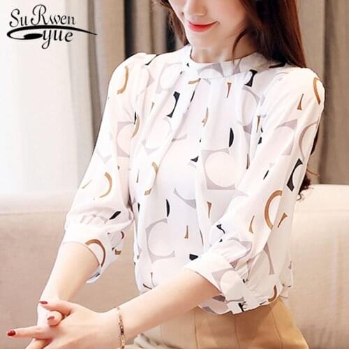 White Blouse Office Ladies Tops Blusas Mujer De Moda 2021 Print Chiffon Blouse Women Shirts Womens Tops and Blouses 2480 50