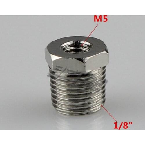 Free shipping Copper nickel plating Reducer 1/8" BSP Male Thread to M5 BSP Female Thread Reducing Bush adapter Fitting