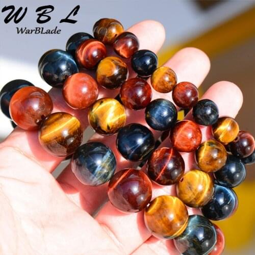 WBL Natural Tiger Eye Stone Bracelet 8mm-18mm Yellow Blue Red Tiger Eye Beads Bracelet Bangles For Men Women Jewelry 2019 New